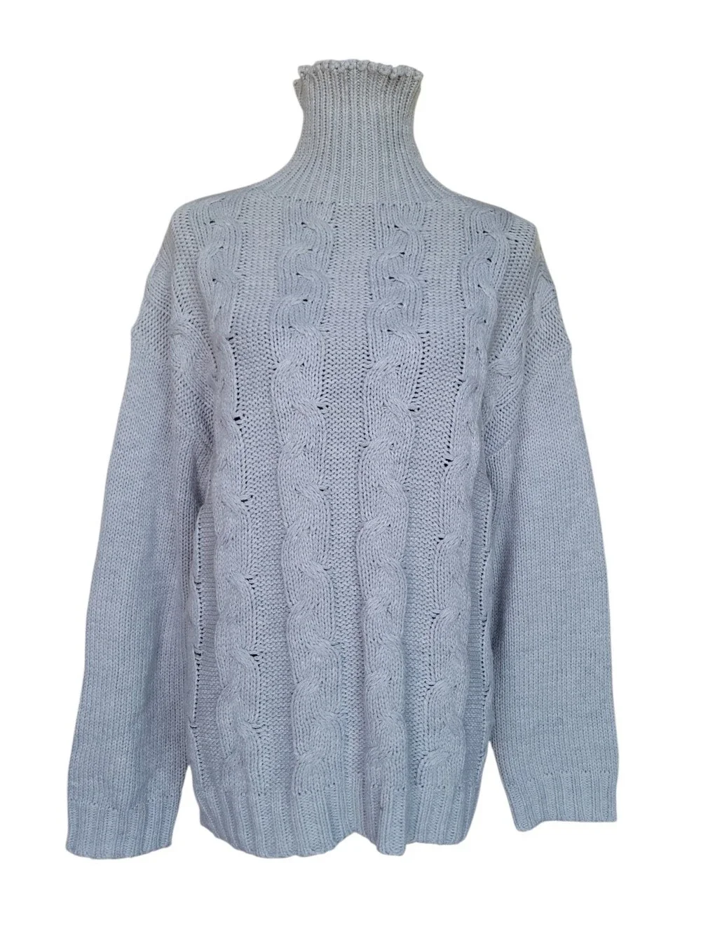 Women's Grey Cable Knit Turtleneck Sweater